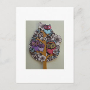 Postal árbol familiar de búho