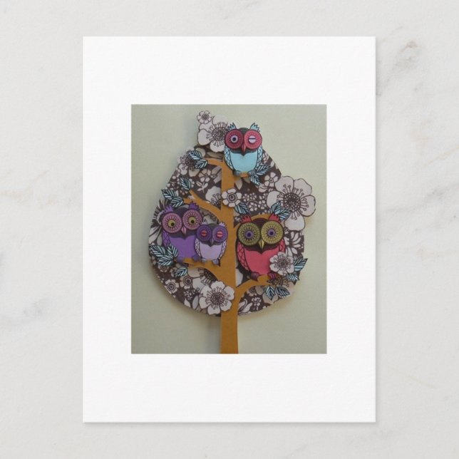 Postal árbol familiar de búho (Anverso)