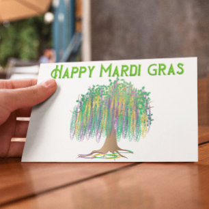 Postal Árbol feliz de cuentas de Mardi Gras