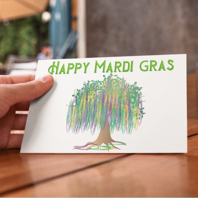 Postal Árbol feliz de cuentas de Mardi Gras (Subido por el creador)