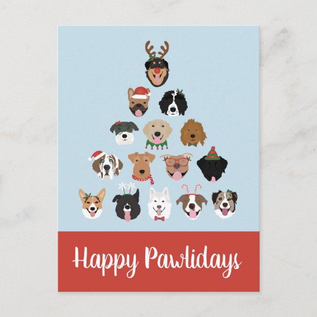 Postal Árbol feliz de Navidad del perro de los Pawlidays (Anverso)