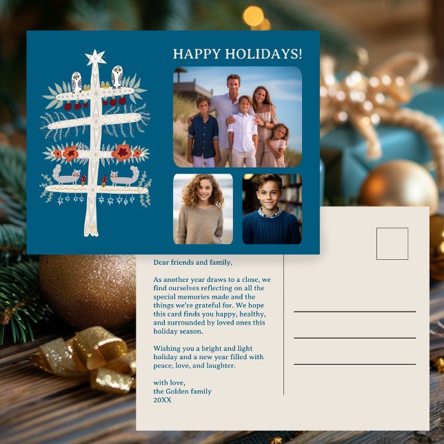 Postal Árbol folk de la vida Navidad vacaciones FOTO 3 pe (Scandinavian Folk Tree of Life Christmas Holiday Cute CUSTOM Photos Postcard
)