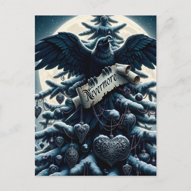 Postal Árbol gótico de Navidad Nevermore Raven (Anverso)