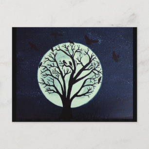 Postal Árbol iluminado por luna con cuerdas
