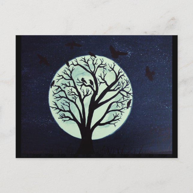 Postal Árbol iluminado por luna con cuerdas (Anverso)