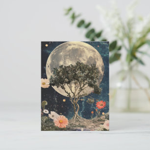 Postal Árbol iluminado y flores