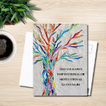 Postal Árbol motivacional inspirador<br><div class="desc">Esta postal decorativa cuenta con un árbol de mosaico en colores arcoiris y espacio para añadir tu propia cita inspiradora. Utilice la opción Personalizar adicional para cambiar el tamaño, estilo o color del texto si lo desea. Porque creamos nuestra propia obra de arte no encontrarás esta imagen exacta de otros...</div>