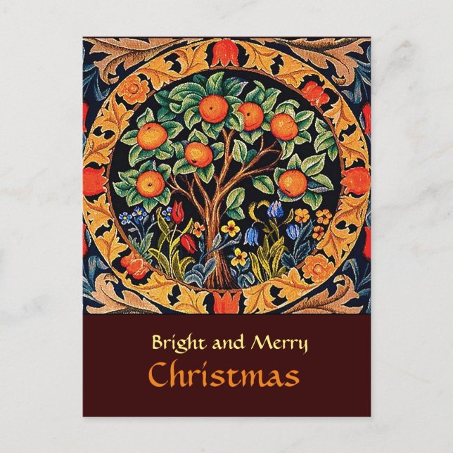 Postal ÁRBOL naranja CON HOJAS VERDES, FLORES (Anverso)