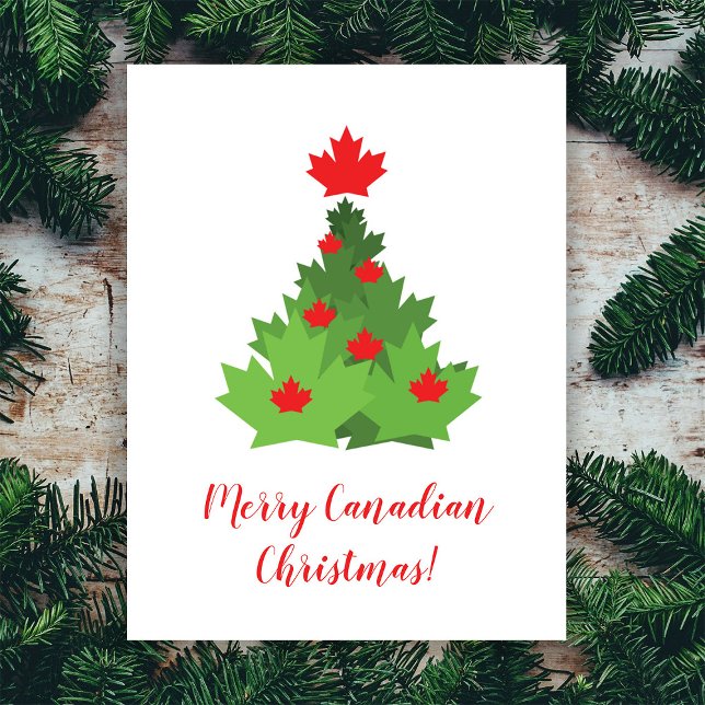 Postal Árbol navideño de hojas de arce con bandera canadi (Subido por el creador)