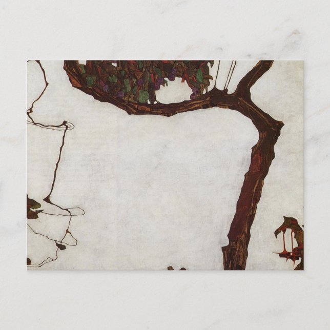 Postal Árbol otoñal con Fuchsias (Anverso)