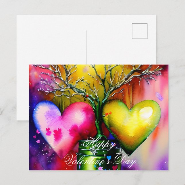 Postal Árbol pulido y corazón valentino (Anverso / Reverso)