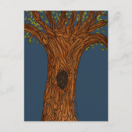 Postal Árbol retorcido con fondo azul