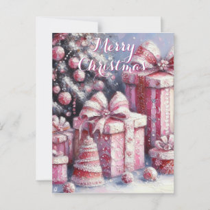 Postal Árbol rosa y presenta Navidades personalizados