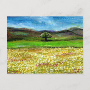 POSTAL ÁRBOL SOLITARIO EN EL CAMPO DE FLORES AMARILLAS, T