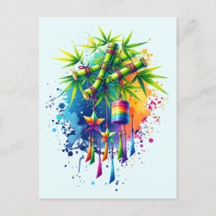 Postal Árbol Tanabata acuarela