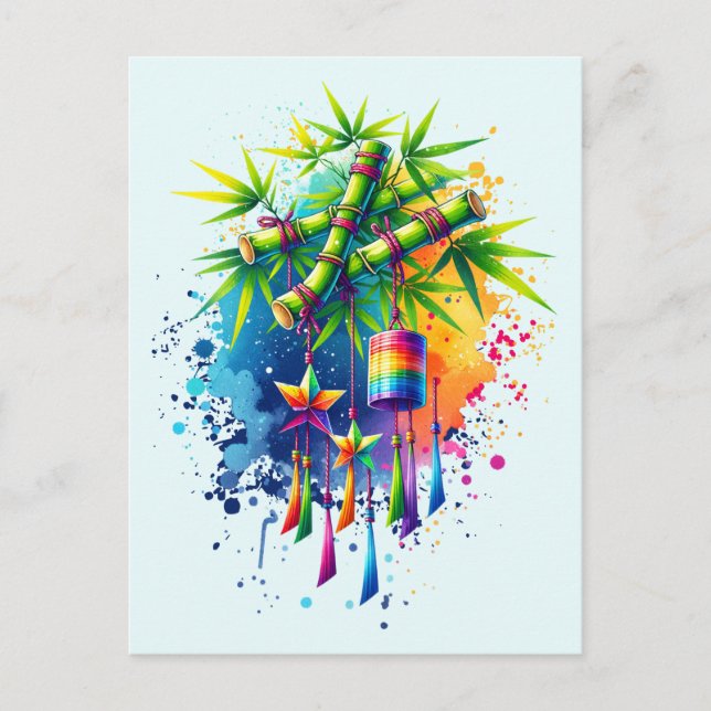 Postal Árbol Tanabata acuarela (Anverso)