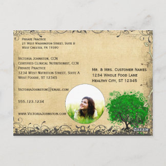 Postal Árbol vintage de corazón verde esmeralda