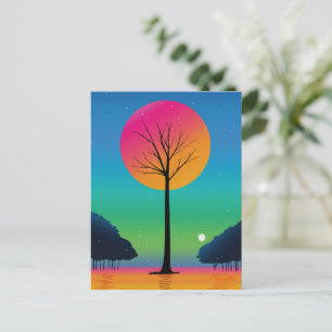 Postal Árbol vívido bajo un cielo de arcoíris cósmico