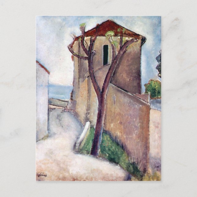 Postal Árbol y casa de Amedeo Modigliani (Anverso)