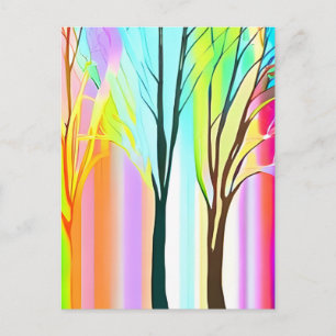 Postal Árboles abstractos en pasteles multicolores