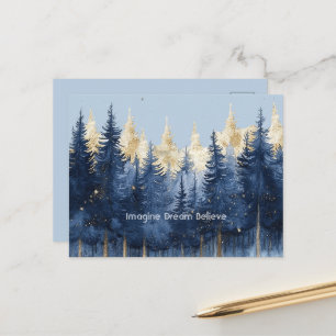 Postal Árboles Azules Dorados Imagina Sueña Cree  