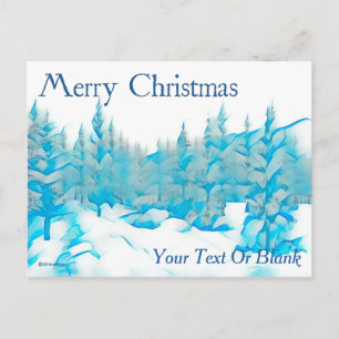 Postal Árboles azules nevados - Feliz Navidad