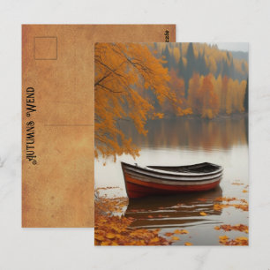 Postal Árboles de barcas de remos de colores Otoños sin f