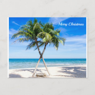 Postal Árboles de la playa navideña de Feliz