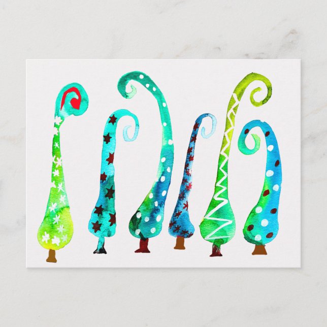 Postal Árboles de navidad de acuarela (Anverso)