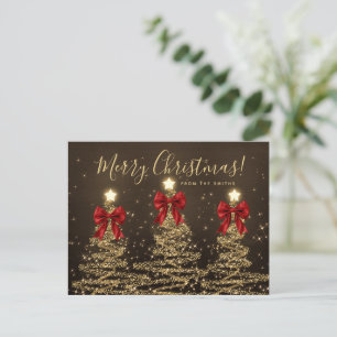 Postal Árboles de Navidad Elegantes de Fiesta en Oro con