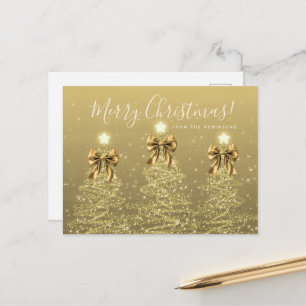 Postal Árboles de Navidad Elegantes de Oro con Lazos