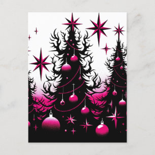 Postal Árboles de Navidad góticos negros y rosados