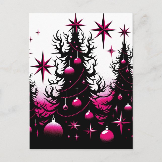 Postal Árboles de Navidad góticos negros y rosados (Anverso)