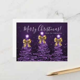 Postal Árboles de Navidad Morados Elegantes con Lazos Dor