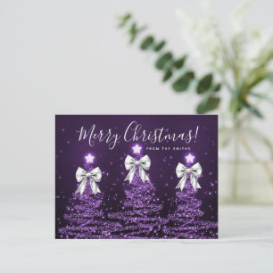 Postal Árboles de Navidad púrpura Elegantes Fiestas con L