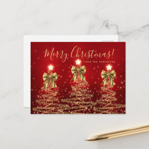 Postal Árboles de Navidad rojos dorados de fiesta elegant