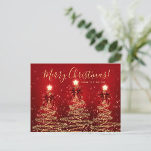 Postal Árboles de Navidad rojos dorados de fiesta elegant