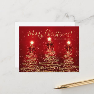 Postal Árboles de Navidad rojos dorados de fiesta elegant