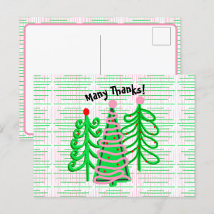 Postal Árboles de Navidad verdes rosados Gracias