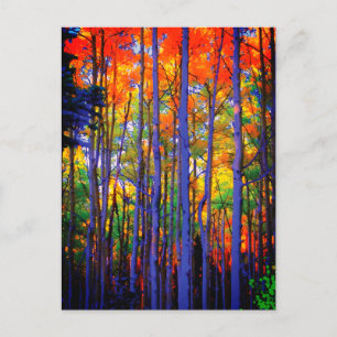 Postal Árboles de otoño con troncos azules y hojas anaran