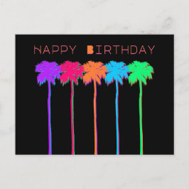 Postal Árboles de Palma Neón Feliz Cumpleaños
