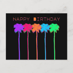 Postal Árboles de Palma Neón Feliz Cumpleaños