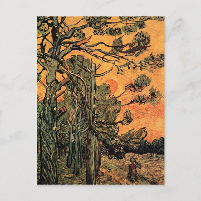 Postal Árboles de pino al atardecer por Vincent van Gogh (Anverso)