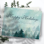 Postal Árboles de pino verde acuarela | Saludos navideños<br><div class="desc">El logotipo de su empresa se puede añadir aquí: http://www.zazzle.com/selectpartysupplies</div>