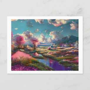 Postal Árboles florecientes en el paisaje,