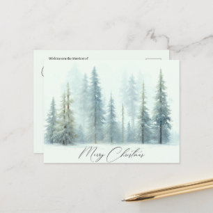 Postal Árboles nevados acuarela Navidad personalizada
