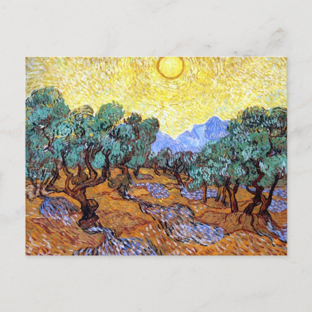 Postal Árboles olivares en la Van Gogh Sun (Anverso)