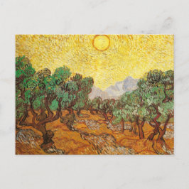 Postal Árboles olivos Bella Artes de cielo amarillo y sol
