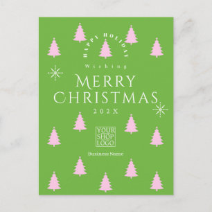 Postal Árboles Temporada de Navidad Logo Empresarial Verd