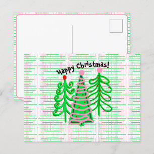 Postal Árboles verdes de Navidad rosados